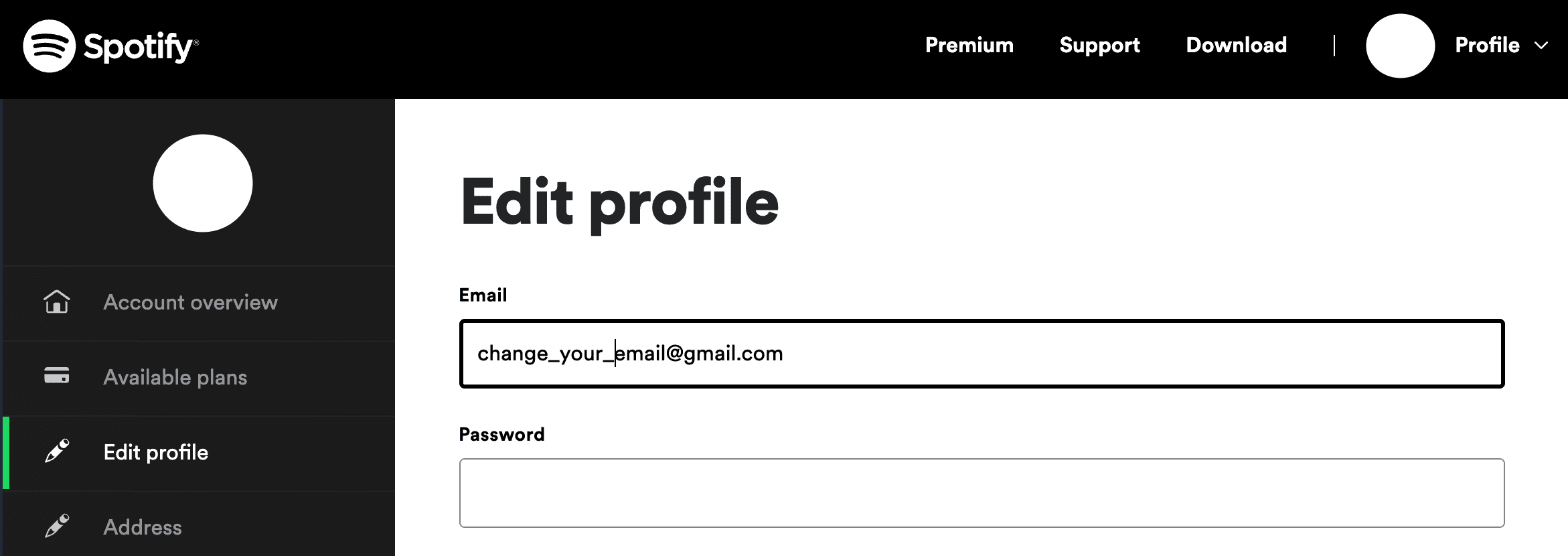 how to change email on spotify
