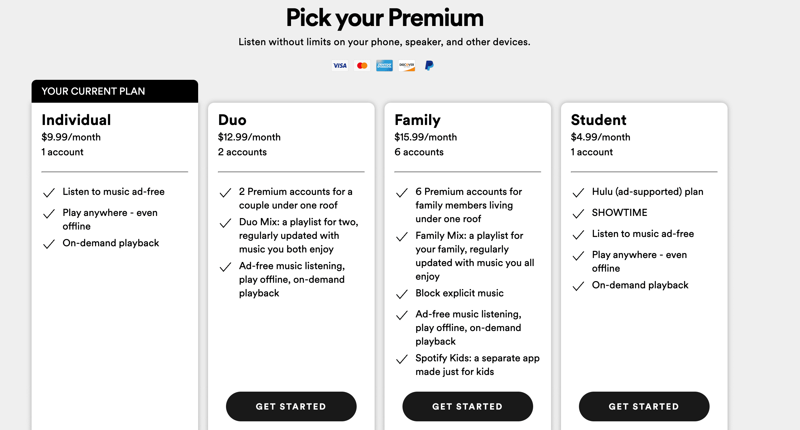 how to change payment plan on spotify